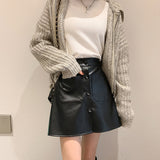 Leather Shorts Women's Autumn and Winter PU Leather Breasted A- line High Waist Slimming and Wide Leg Culottes