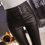 Black Leather Pants Autumn and Winter Thickened plus Velvet plus Size Outer Wear Show Thin Black Skinny Pants
