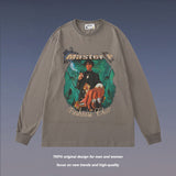 Mens Fall Outfits Vintage Wash Long Sleeve Loose Top