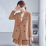 Women Pants Suit Uniform Designs Formal Style Office Lady Bussiness Attire Long Sleeve Coat Spring/Autumn Double Breasted Slim Fit Waist-Controlled Slimming Casual Suit