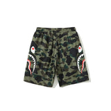 A Ape Print Shorts Men's Side Double Shark Head Windbreaker Cloth Shorts Elastic Waist Fifth Pants Middle Pants Casual Shorts