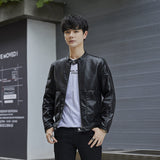 80 'S Leather Jacket Autumn And Winter Round-Neck With Fleece Lining Motorcycle Clothing Leather Jacket Youth Coat Business Men 'S Leather Jacket