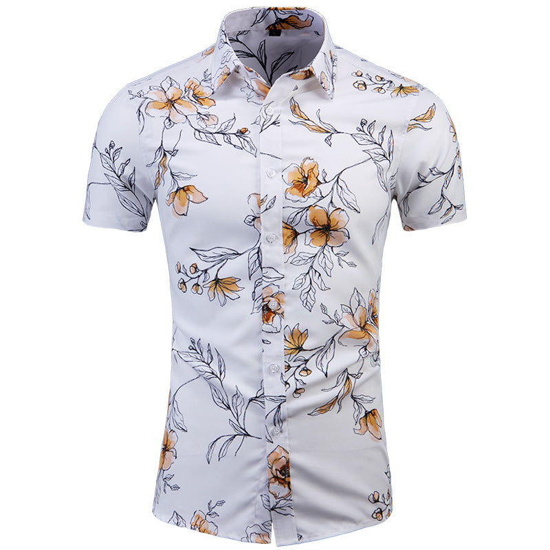Summer Men's Slim Fit Printed Shirt Large Size Fashion Trend Casual Beach Short Sleeve Shirt Men Shirt