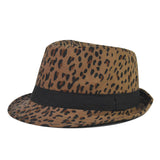 Fedora Hat Leopard Print Woolen Thick Billycock Fedora Hat Fashion British Style Felt Cap