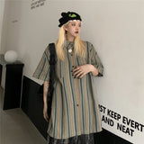 Harajuku Clothing Men's Casual Shirts Summer Vintage Stripe Short Sleeve Loose Shirt Men's and Women's Casual Cardigan Top