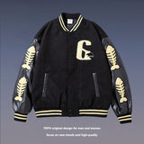 Mens Fall Outfits Bone Embroidery Hip Hop Retro Baseball Uniform Stitching Jacket Jacket