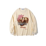 Mens Fall Outfits Long Sleeve Graffiti Cartoon T-shirt Loose Couple Outfit