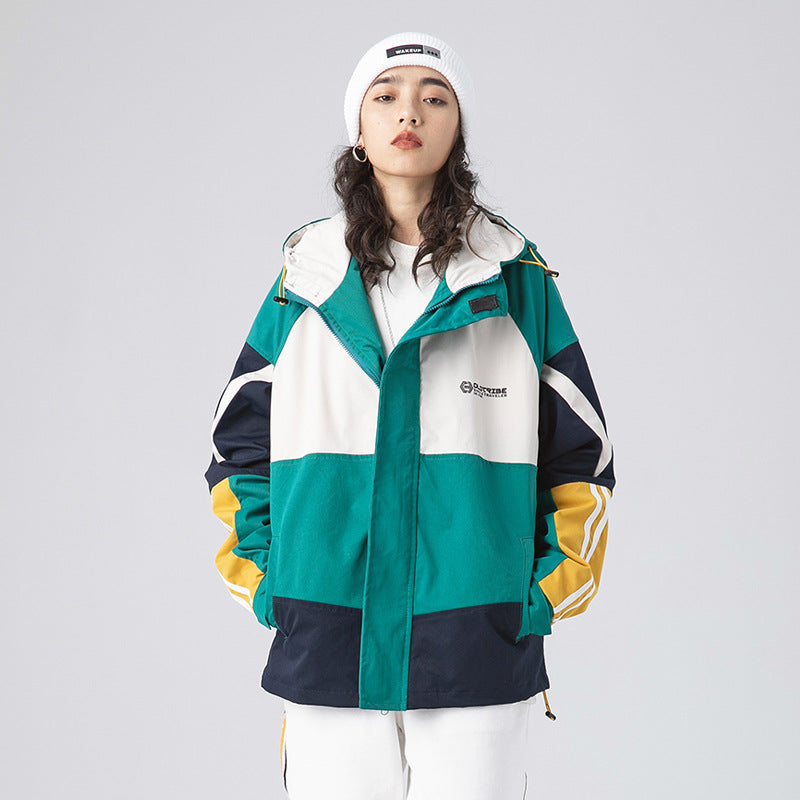 Men's Spring Large Size Sports Retro Hooded Jacket Men's Color Matching Couple Workwear Jacket Men Jacket