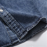 Men Shacket Long Sleeve Autumn Shirt Autumn Fashion Personalized Snowflake Washed Patch Pocket Denim Shirt