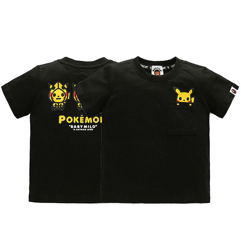 A Ape Print for Kids T Shirt Pikachu T-shirt Tide Brand Children's Clothing Short Sleeve