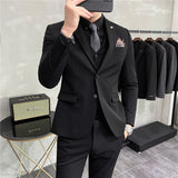 Men Suit Slim Fit 2 Buttons Thickening Three-Piece Set