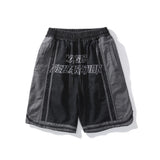 Men Jean Shorts Letter Embroidered Color Block Denim Shorts Men's High Street Fashion Brand Color Contrast Patchwork Middle Pants Summer Trendy Fifth Pants