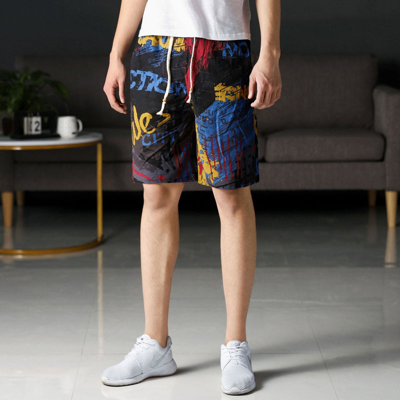 Mens Swim Trunks Men's Short-Sleeved Beach Pants Summer Printed Loose Sports