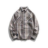 Men Shacket Long Sleeve Autumn Shirt Autumn Leisure Shirt Loose Plaid Lapel Shirt