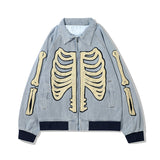 Men Fall Outfits Hip Hop Loose Flocking Embroidered Baseball Uniform Denim Jacket Coat