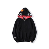 A Ape Print Jacket Autumn and Winter Solid Color Blue Pink Double Hood Sweater Men and Women Zipper Fleece Padded Coat