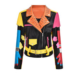 Azalea Wang Graffiti Moto Jacket Fall Winter Fashion Heavy Industry Printing Punk Street Leather Coat Female