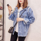 Pearl Jean Jacket Loose Spring and Autumn Denim Jacket Women's Coat Fashion
