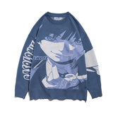 Mens Fall Outfits Cartoon Animation Round Neck Pullover Couple Knitted Sweater Coat