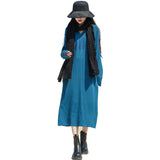 Red Peasant Dress Winter Artistic Casual Loose Knitted Dress V-neck Solid Color Stitching Mid-Length Dress