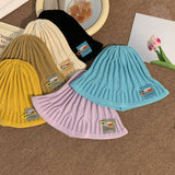 Toque Woolen Knitted Hat Children Autumn and Winter Beige Japanese Style Fisherman Hat