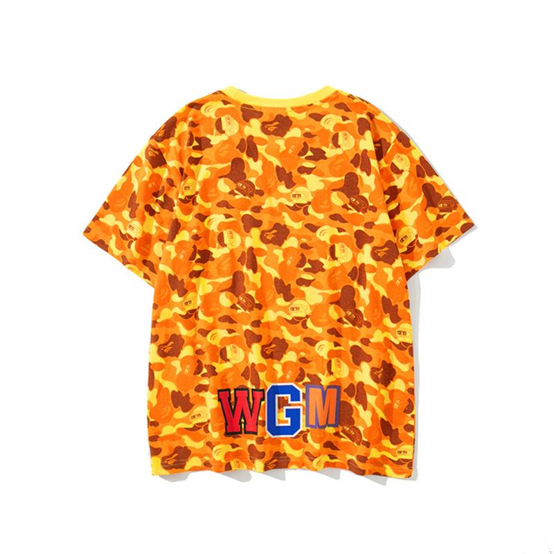 A Ape Print T Shirt Orange Camouflage T-shirt Summer Short Sleeve