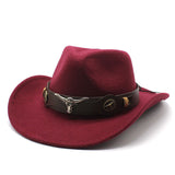 Wester Hats Cow Head West Cowboy Hat Woolen Jazz Top Hat Men Ladies' National Style Autumn and Winter Felt Cap
