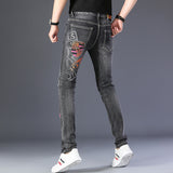 Men Patchwork Jeans Summer Men's Printed Jeans Trendy Casual Pants