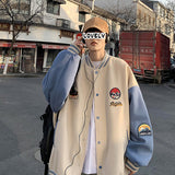 Varsity Jacket for Men Baseball Jackets Hong Kong Style Colorblock Baseball Uniform Loose Jacket