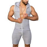 Rave Outfits Men Shorts 2 Piece Set Hooded Outer Wear Sexy Jumpsuit Casual Sports