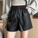 Leather Shorts Autumn and Winter High Waist Slimming Casual Pants A- line Wide Leg Pants