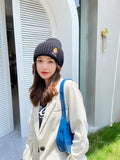 Women Beanies Woolen Knitted Hat Autumn and Winter Girl Print Woolen Cap
