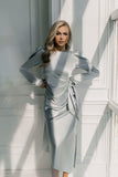 Bohemian Chic Wedding Dress Autumn and Winter Long-Sleeve round-Collar Dress Slim Fit Hip Skirt