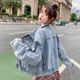 Pearl Jean Jacket Spring and Autumn Loose Short Denim Jacket for Women