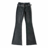 100 Cotton Jeans Women Autumn with Belt High Waist Stretch Slim Denim Bell-Bottom Pants