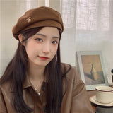 Beret Hat Sweet Cool Don't Fall behind ~ Metal Black Woolen Beret Female Autumn Winter Retro Painter Cap