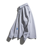 Men Shacket Long Sleeve Autumn Shirt Autumn Striped Long Sleeve Embroidered Lapel Shirt