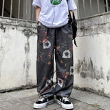 Summer Trendy Ins Harajuku Style Trending Graffiti Splashed Ink Printing Wide-Leg Pants Men's and Women's Casual Pants Fashionable Pants