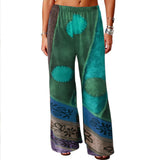 Wide Leg Floral Print Pants Ethnic Style Vintage Print Loose-Fitting Wide-Leg Trousers