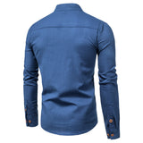 Men's Spring Shirts Casual Collar Tops Shirt Spring and Autumn Cotton Linen Long Sleeve Blouse Men's Solid Color Stand Collar Shirt Fashion