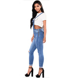 100 Cotton Jeans Women's Ripped Suspender Curling Jeans Cropped Pants