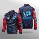 Two Tone Leather Jacket Men's Jacket 3D Heat Transfer Patch Rugby Team Zipper Thickening Youth Men's Jacket