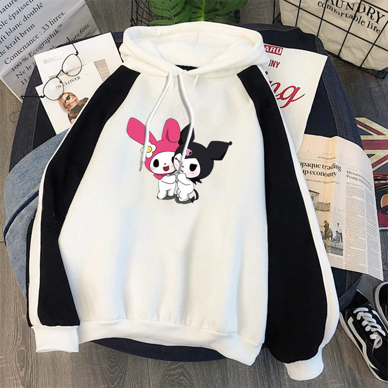 Kuromi Hoodie Cute Clow Beige Color Blocking Sweater Women Contrast Color Hoodie Jacket