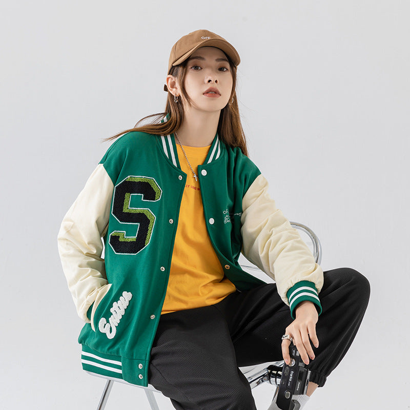 Cheerleader Letterman Jacket Retro Baseball Uniform Loose All-Match Stitching