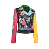 Graffiti PU Leather Jacket Graffiti Printing Heavy Industry Rivets Jacket Pu Coat for Women