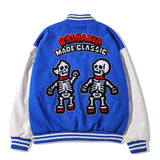 Mens Fall Outfits Hip Hop Retro Cartoon Flocking Baseball Uniform Jacket Loose PU Leather Stitching Jacket