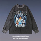 Mens Fall Outfits Big Talker Kanye Washed and Worn Long Sleeve T-shirt Men and Women Loose Hip Hop Couple Sweater