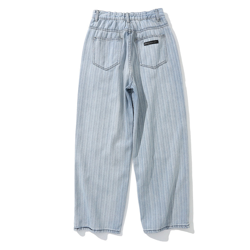 Men's Pants Summer Trousers Washed Distressed Striped Jeans Men's Fashion Brand Baggy Straight Trousers Street Trendy Casual Pants