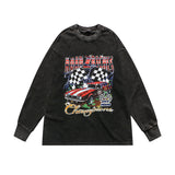Mens Fall Outfits Punk Retro Flame Love Long Sleeve T-shirt Hip Hop Distressed Loose Oversize Sweater