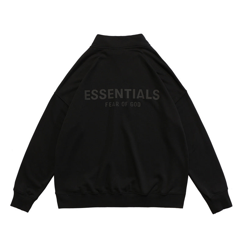 Fog Fear of God Coat Half Zipper Back Letter Men and Women Couple Sweater